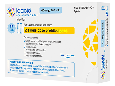 Idacio Box Packaging for 40mg/0.8mL 2 Single-Dose Prefilled Pens